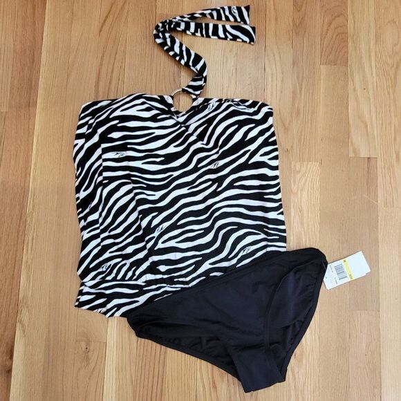 Michael Kors Other - Michael Kors Black Logo-Ring Blouson Tankini Top & Hipster Bottom Size Medium